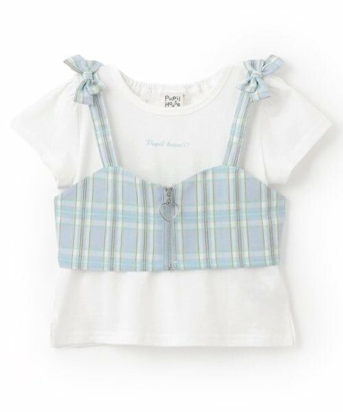 Pupil House / ピューピルハウス Tシャツ | フロントジップビスチェ×半T（サックス）