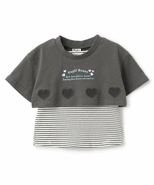 Pupil House / ピューピルハウス Tシャツ | 短丈半そでT×タンクトップ（チャコール）