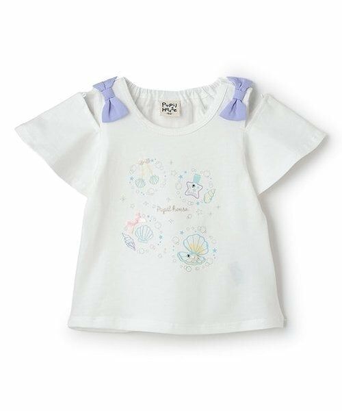 Pupil House / ピューピルハウス Tシャツ | シェル刺しゅう肩開き半T（オフ ホワイト）
