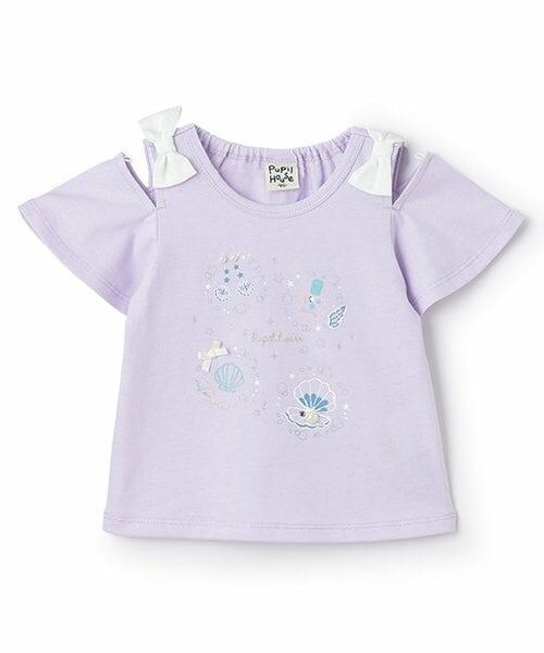 Pupil House / ピューピルハウス Tシャツ | シェル刺しゅう肩開き半T（ラベンダー）