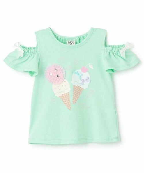 Pupil House / ピューピルハウス Tシャツ | アイスモチーフオフショル半T（ライト グリーン）