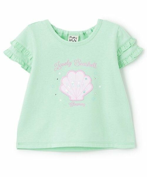 Pupil House / ピューピルハウス Tシャツ | シェルモチーフ袖フリル半T（ライト グリーン）