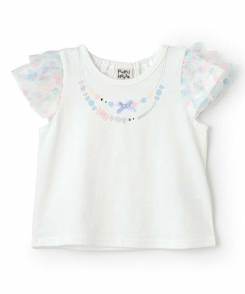 Pupil House / ピューピルハウス Tシャツ | 袖総柄チュール半T（オフ ホワイト）