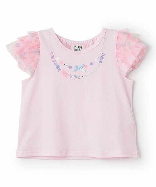 Pupil House / ピューピルハウス Tシャツ | 袖総柄チュール半T（ピンク）