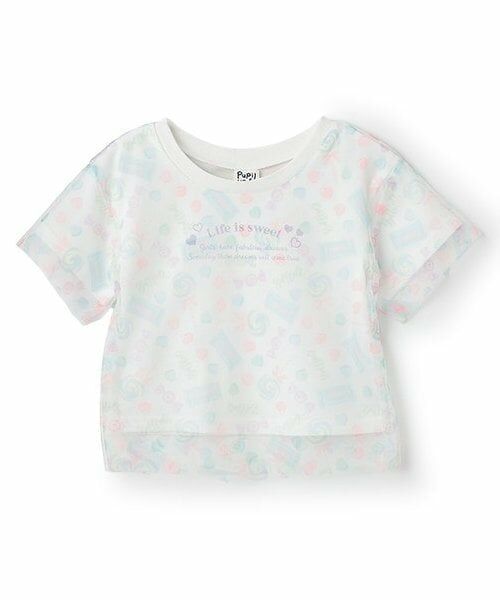 Pupil House / ピューピルハウス Tシャツ | 総柄チュールレイヤード半T（オフ ホワイト）