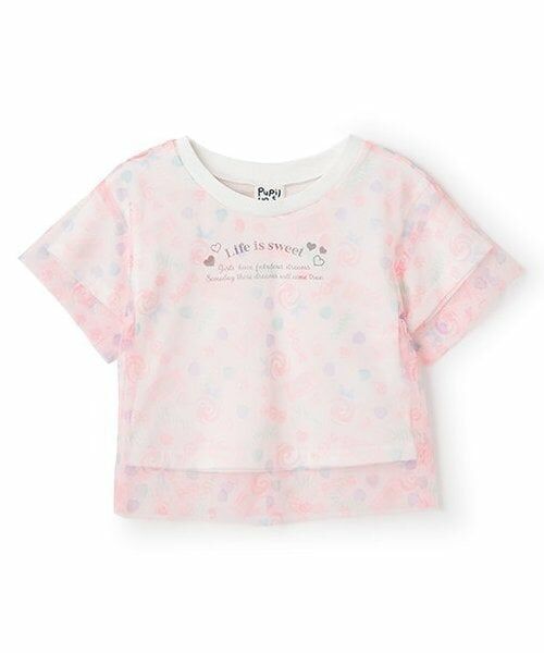 Pupil House / ピューピルハウス Tシャツ | 総柄チュールレイヤード半T（ピンク）