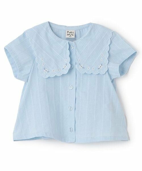 Pupil House / ピューピルハウス シャツ・ブラウス | スカラップ刺しゅうブラウス（サックス）
