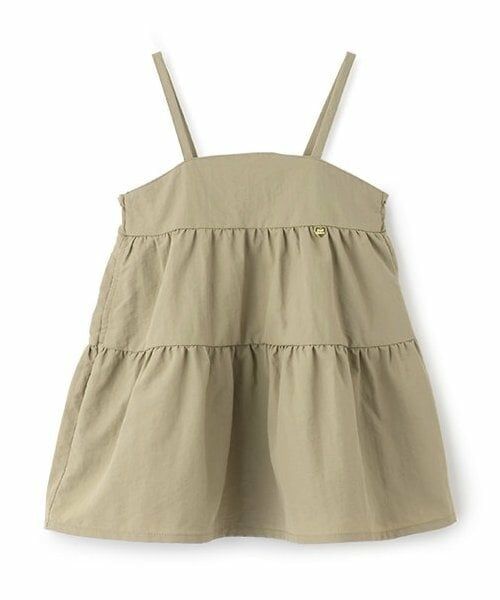 Pupil House / ピューピルハウス ミニ丈・ひざ丈ワンピース | 後ろリボンつきティアードキャミ長袖ワンピース（薄カーキ）
