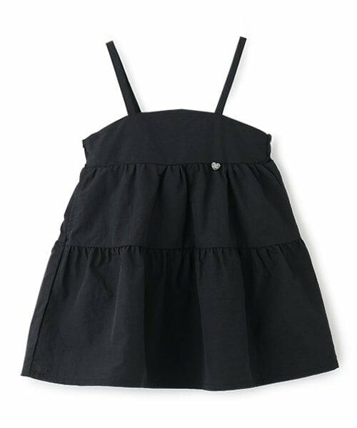 Pupil House / ピューピルハウス ミニ丈・ひざ丈ワンピース | 後ろリボンつきティアードキャミ長袖ワンピース（黒）