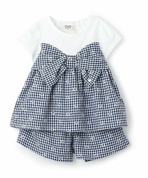 Pupil House / ピューピルハウス Tシャツ | 胸大リボン半袖セットアップ（紺）