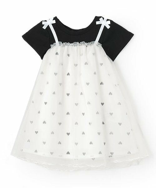 Pupil House / ピューピルハウス ミニ丈・ひざ丈ワンピース | ドッキングチュール半袖ワンピース（オフ ホワイト）