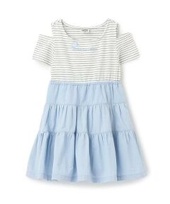 Pupil House / ピューピルハウス ミニ丈・ひざ丈ワンピース | ボーダードッキング半袖ワンピース