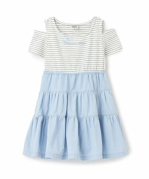 Pupil House / ピューピルハウス ミニ丈・ひざ丈ワンピース | ボーダードッキング半袖ワンピース（サックス）