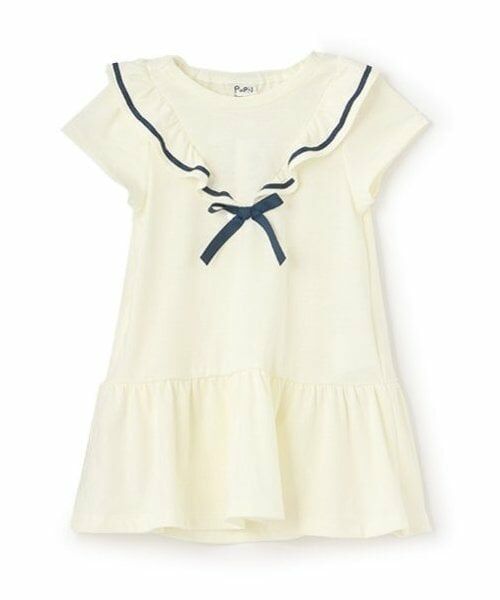 Pupil House / ピューピルハウス ミニ丈・ひざ丈ワンピース | フリルセーラー半袖カットワンピース（アイボリー）