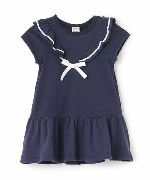 Pupil House / ピューピルハウス ミニ丈・ひざ丈ワンピース | フリルセーラー半袖カットワンピース（紺）