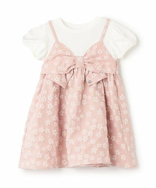 Pupil House / ピューピルハウス ミニ丈・ひざ丈ワンピース | JQキャミドッキング半袖ワンピース（ピンク）