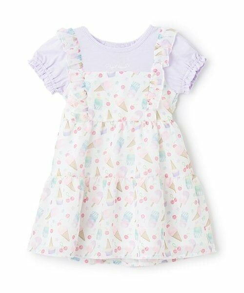 Pupil House / ピューピルハウス ミニ丈・ひざ丈ワンピース | オリジナルプリントドッキング半袖ワンピース（オフ ホワイト）