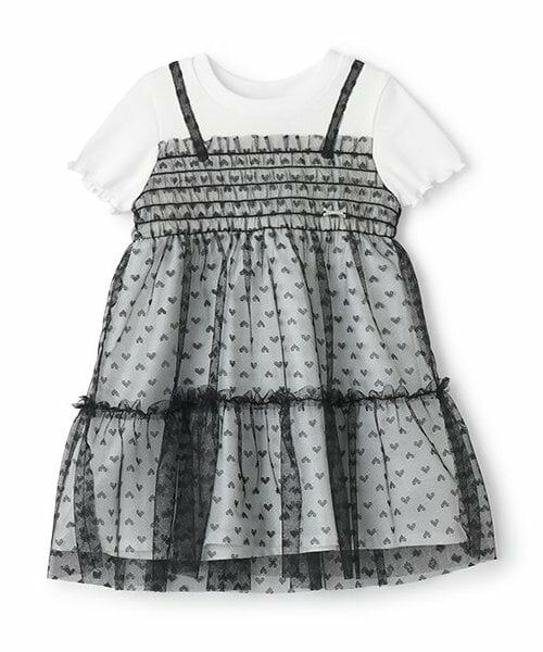 Pupil House / ピューピルハウス ミニ丈・ひざ丈ワンピース | チュールドッキングキャミワンピース（黒）