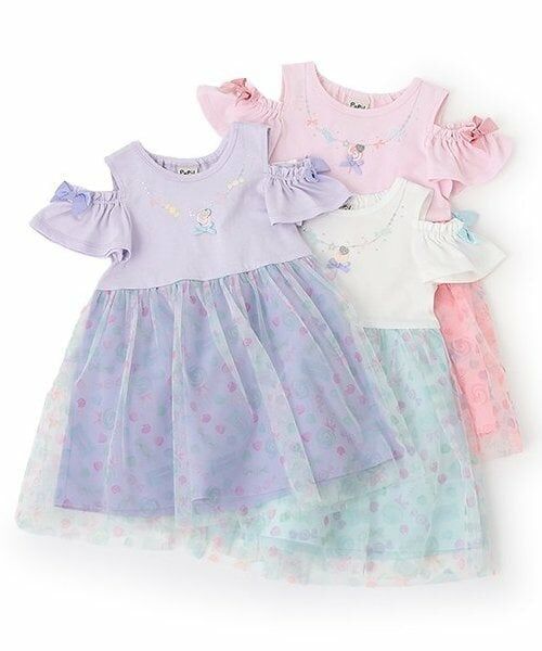 Pupil House / ピューピルハウス ミニ丈・ひざ丈ワンピース | 総柄チュールドッキングワンピース | 詳細8