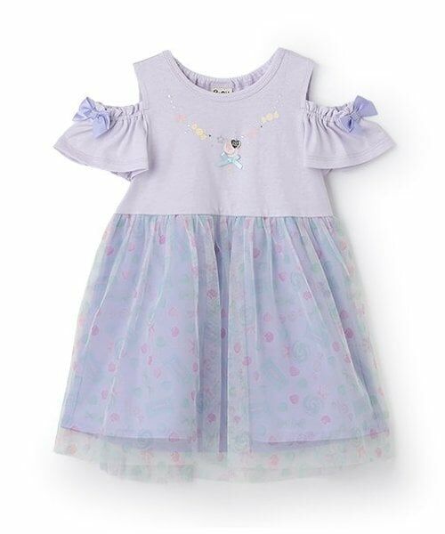 Pupil House / ピューピルハウス ミニ丈・ひざ丈ワンピース | 総柄チュールドッキングワンピース（ラベンダー）