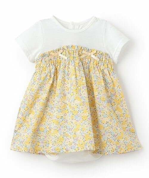 Pupil House / ピューピルハウス ロンパース | 花柄半袖ロンパース（黄）