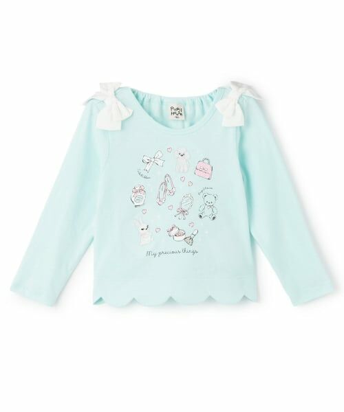 Pupil House / ピューピルハウス Tシャツ | 裾スカラップグラフィック長T（ライト グリーン）