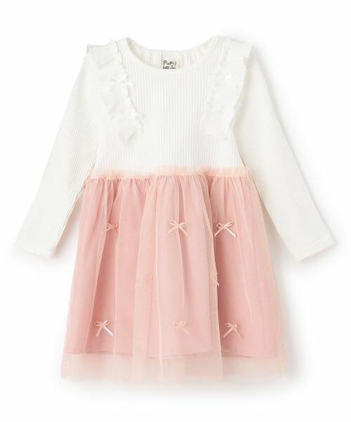 Pupil House / ピューピルハウス ミニ丈・ひざ丈ワンピース | チュールドッキングワンピ（ピンク）
