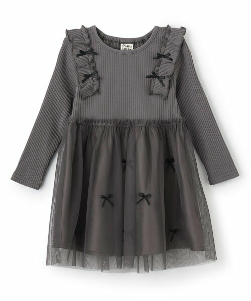 Pupil House / ピューピルハウス ミニ丈・ひざ丈ワンピース | チュールドッキングワンピ（チャコール）