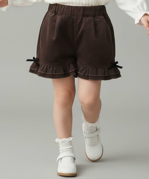 Pupil House / ピューピルハウス ショート・ハーフ・半端丈パンツ | 裾フリルショートパンツ（チャコール）