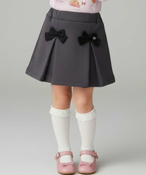 Pupil House / ピューピルハウス ショート・ハーフ・半端丈パンツ | リボンプリーツスカパン(チャコール)