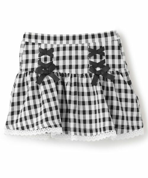 Pupil House / ピューピルハウス ミニ・ひざ丈スカート | 編み上げりぼんスカート（黒）