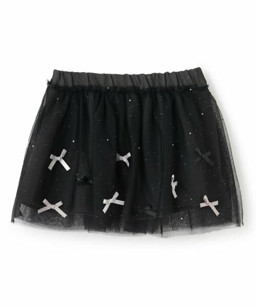 Pupil House / ピューピルハウス ミニ・ひざ丈スカート | ラメリボンアソートチュールスカート（黒）