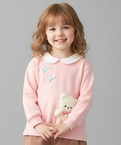 Pupil House / ピューピルハウス スウェット | 衿つきクマポシェットトレーナー（ピンク）