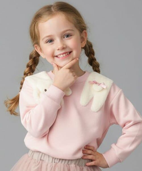 Pupil House / ピューピルハウス スウェット | うさぎモチーフ裏毛トレーナー（ピンク）