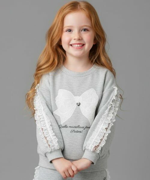 Pupil House / ピューピルハウス スウェット | 【セットアップ対応可】レースりぼんモチーフトレーナー（グレー）