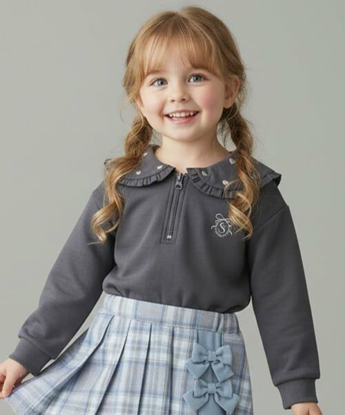 Pupil House / ピューピルハウス Tシャツ | セーラー衿ハーフZIP（チャコール）