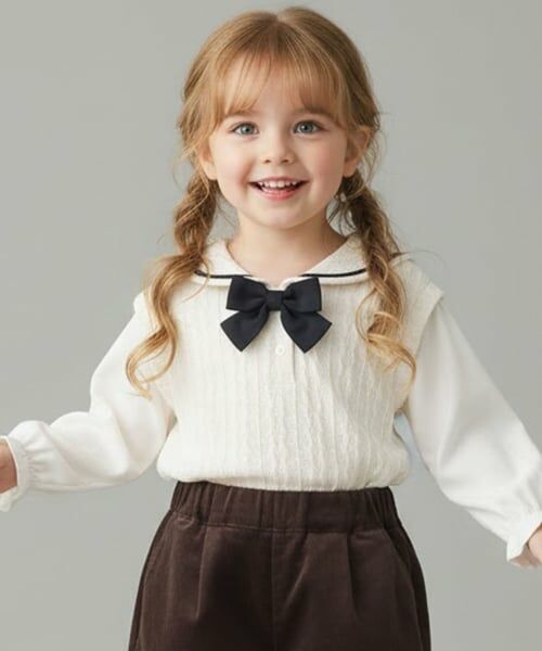 Pupil House / ピューピルハウス Tシャツ | セーラー衿レイヤード風トップス（オフ ホワイト）