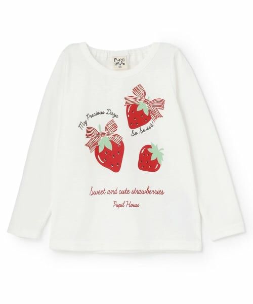 Pupil House / ピューピルハウス Tシャツ | 【990★ITEM】いちご・りぼんTシャツ（オフ ホワイト）