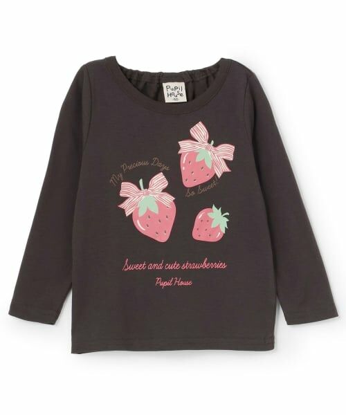 Pupil House / ピューピルハウス Tシャツ | 【990★ITEM】いちご・りぼんTシャツ（チャコール）