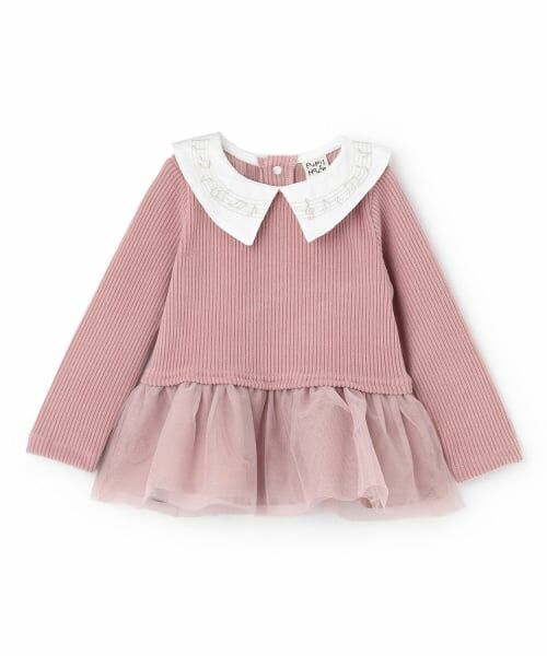 Pupil House / ピューピルハウス Tシャツ | 音符刺しゅうドッキングトップス（ピンク）
