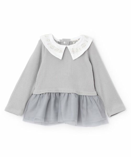 Pupil House / ピューピルハウス Tシャツ | 音符刺しゅうドッキングトップス（ライト グレー）