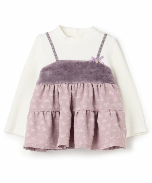 Pupil House / ピューピルハウス Tシャツ | ファー切り替えビスチェ風ドッキングトップス（ラベンダー）