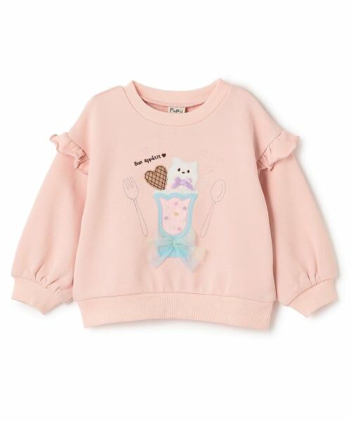 Pupil House / ピューピルハウス スウェット | ネコパフェモチーフ肩フリルトレーナー（ピンク）