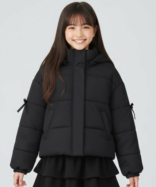 Pupil House / ピューピルハウス ブルゾン | 【milky coast】袖りぼん中綿ブルゾン（黒）