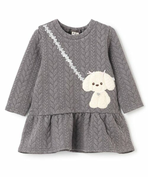Pupil House / ピューピルハウス ミニ丈・ひざ丈ワンピース | プードルキルトワンピース（チャコール）
