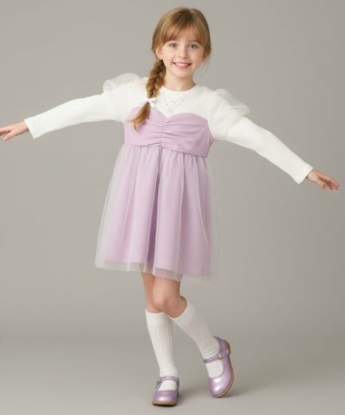 Pupil House / ピューピルハウス ミニ丈・ひざ丈ワンピース | プリンセスワンピース（ラベンダー）