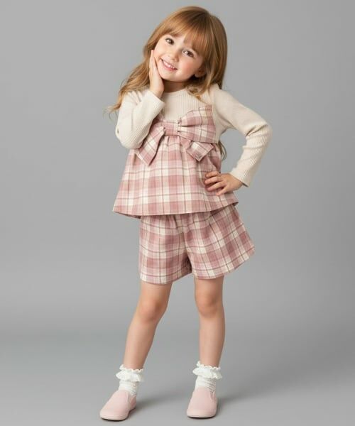 Pupil House / ピューピルハウス Tシャツ | リボン＆チェックセットアップ（ピンク）