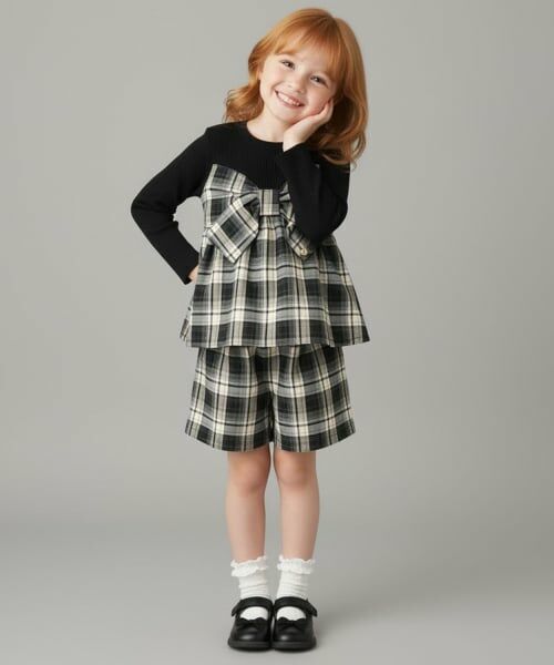 Pupil House / ピューピルハウス Tシャツ | リボン＆チェックセットアップ（黒）