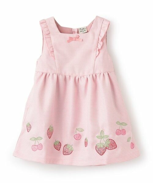 Pupil House / ピューピルハウス ミニ丈・ひざ丈ワンピース | 裾いちご刺しゅうジャンスカ（ピンク）