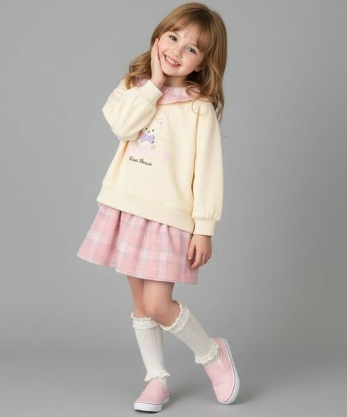 Pupil House / ピューピルハウス ミニ丈・ひざ丈ワンピース | テディベアモチーフワンピース（アイボリー）